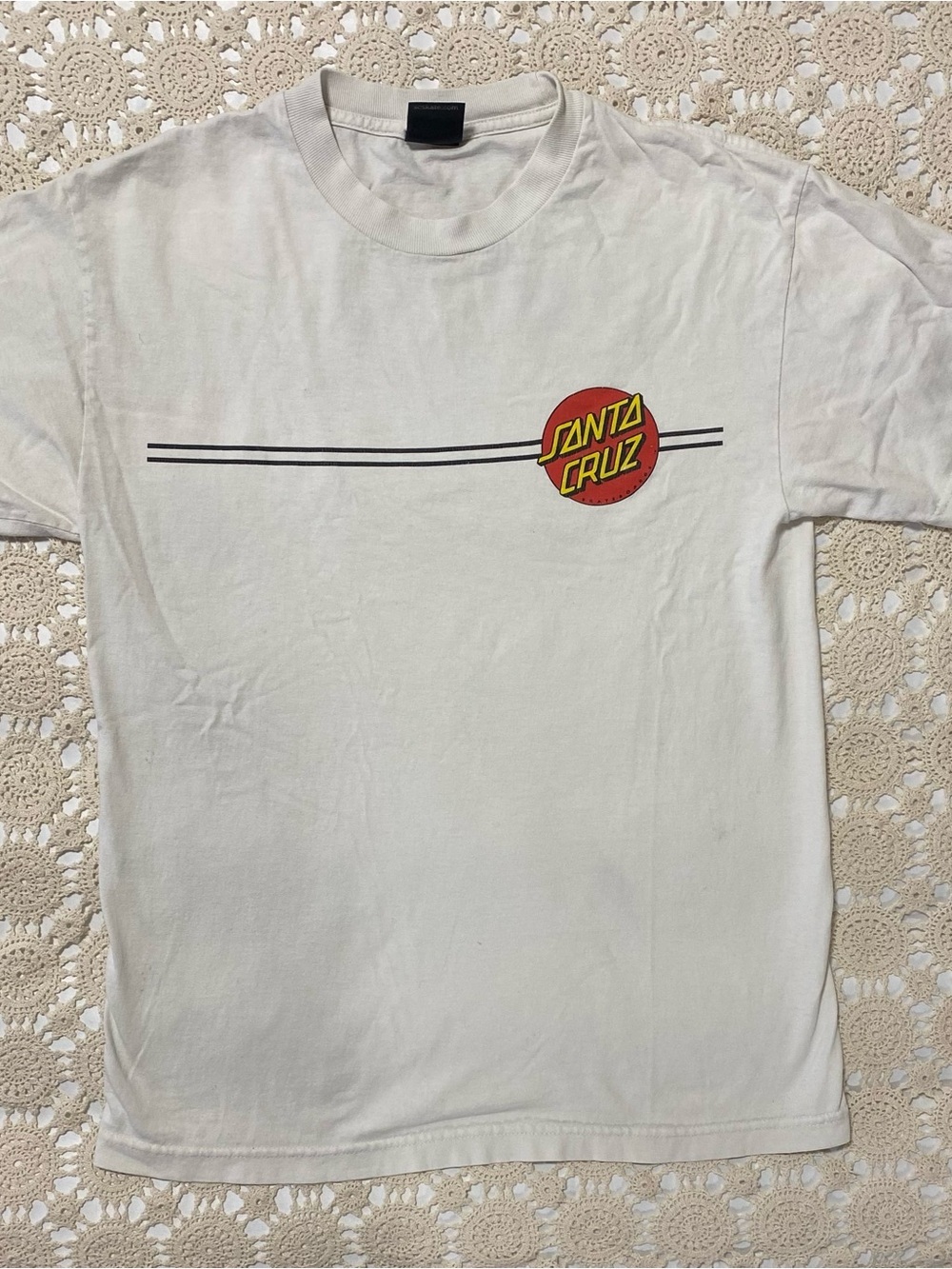 Santa Cruz Skateboards White Tee with Red & Yellow Round Logo
